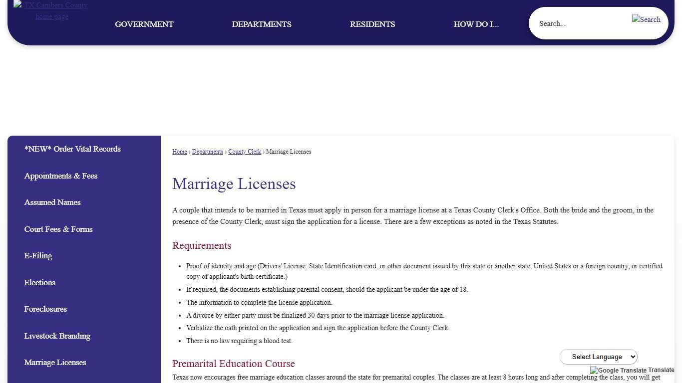 Marriage Licenses | Chambers County, TX