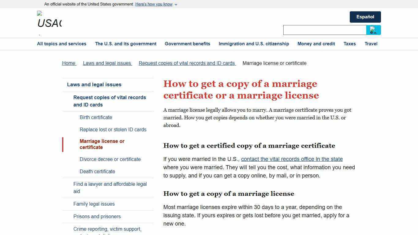 How to get a copy of a marriage certificate or a marriage license | USAGov